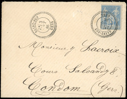 O N°90 - 15c. Bleu Obl. S/lettre Frappée Du Cachet Perlé De SAINT-PUY - GERS Du 3 Août 1885 à Destination De CONDOM - GE - 1876-1878 Sage (Type I)
