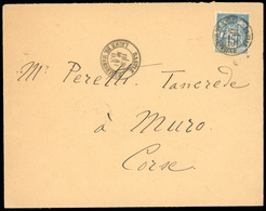 O N°90 - 15c. Bleu Obl. S/lettre Frappée Du CàD De BASTIA - LIGNE DE MARSEILLE Du 26 Mai 1893 à Destination De MURO - CO - 1876-1878 Sage (Typ I)