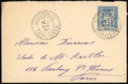 O N°90 - 15c. Bleu Obl. S/lettre Frappée Du CàD De SOUESMES - LOIR-ET-CHER Du 28 Mars 1898 à Destination De PARIS. Arriv - 1876-1878 Sage (Typ I)