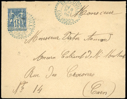 O N°90 - 15c. Bleu Obl. S/lettre Frappée Du Cachet Bleu BENOUVILLE - CALVADOS Du 8 Mai 1898 à Destination De CAEN. Arriv - 1876-1878 Sage (Type I)