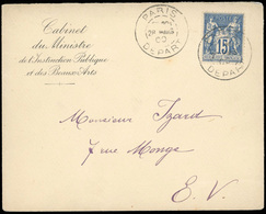 O N°90 - 15c. Bleu. Obl. S/lettre Du Cabinet Du Ministre De L'Instruction Publiques Et Des Beaux Arts Frappée Du Cachet  - 1876-1878 Sage (Typ I)