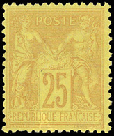 * N°92x 4 - 25c. Bistre-jaune. Type II. 4 Pièces De Nuances Diverses. TB. - 1876-1878 Sage (Typ I)