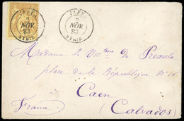 O N°92 - 25c. Bistre S/jaune Obl. S/lettre Frappée Du CàD De JAFFA Du 2 Novembre 1883 à Destination De CAEN - CALVADOS.  - 1876-1878 Sage (Typ I)