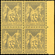 ** N°93 - 35c. Violet-noir Sur Jaune. Bloc De 4. BdeF. Centrage Exceptionnel. SUP. - 1876-1878 Sage (Typ I)