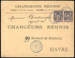 O N°97 - Paire Du 25c. Noir S/rose Obl. S/lettre Frappée Du Cachet Octogonal Bleu BORDEAUX A LOANGO - L.L.N°2 Du 16 Mai  - 1876-1878 Sage (Typ I)