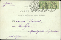 O N°102 - Paire Verticale Du 5c. Vert Obl. S/carte Postale Frappée Du CàD BATEAU A VAPEUR - MARSEILLE-ALGERIE Du 30 Déce - 1876-1878 Sage (Type I)