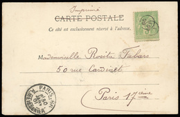 O N°102 - 5c. Vert Obl. S/carte Postale Frappée Du Cachet ''66/1'' à Destination De PARIS. Arrivée Le 30 Janvier 1901. T - 1876-1878 Sage (Typ I)