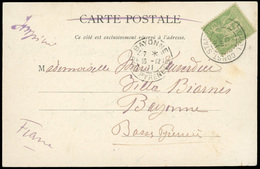 O N°102 - 5c. Vert Obl. S/carte Postale Frappée Du CàD De CONST. STAMBOUL - TURQUIE Du 10 Décembre 1901 à Destination De - 1876-1878 Sage (Typ I)