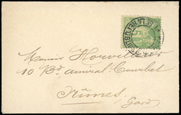 O N°102 - 5c. Vert S/jaune Obl. S/lettre Frappée Du CàD évidé PARIS - PLACE DE LA REPUBLIQUE à Destination De NIMES - GA - 1876-1878 Sage (Type I)