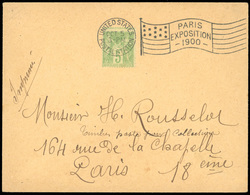 O N°102 - 5c. Vert-jaune Obl. Flamme Drapeau ''PARIS EXPOSITION 1900'' S/lettre Frappée Du CàD UNITED STATES POSTAL STAT - 1876-1878 Sage (Typ I)