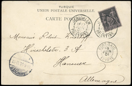 O N°103 - 10c. Noir S/lilas Obl. S/carte Postale Frappée Du CàD De JERUSALEM - PALESTINE Du 17 Juin 1901 à Destination D - 1876-1878 Sage (Type I)