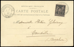 O N°103 - 10c. Noir S/lilas Obl. S/carte Postale Frappée Du Cachet Perlé De DARDANELLES - TURQUIE Du 17 Septembre 1901 à - 1876-1878 Sage (Typ I)