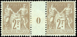 * N°105 - 2Fr. Bistre Sur Azuré. Paire Millésime ''0''. TB. - 1876-1878 Sage (Typ I)