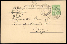 O N°106 - 5c. Vert Obl. S/lettre Frappée Du Cachet Perlé De SAMSOUN - TURQUIE Du -- Janvier 1900 à Destination De LIEGE  - 1876-1878 Sage (Typ I)