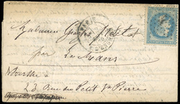 O N°29 - Courrier Retardé Du VILLE DE FLORENCE. 20c. Laurés Obl. étoile ''4'' Sur Lettre Frappée Du CàD De PARIS-RUE D'E - War 1870