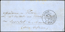 O LE VILLE DE FLORENCE. Lettre Frappée Du CàD Taxe 30 PARIS - R. MONTAIGNE Du 24 Septembre 1870 à Destination De SASSETO - Krieg 1870