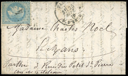 O N°29 - Courrier Retardé Du ETATS UNIS. 20c. Laurés Obl. étoile ''4'' Sur Lettre Frappée Du CàD De PARIS-RUE D'ENGHIEN  - Guerra De 1870