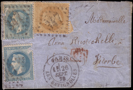 O N°28+ 29x2 - ETATS UNIS. 10c. + 2 X 20c. Lauré Obl. GC 347 Sur Lettre Frappée Du CàD PARIS - BATIGNOLLES Du 26 SEPTEMB - Guerre De 1870