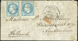 O N°29 - LE CELESTE. 20c. Laurés X 2 Obl. étoile GC 1 S/lettre Frappée Du CàD De PARIS - PL. DE LA BOURSE Du 27 Septembr - Guerra Del 1870