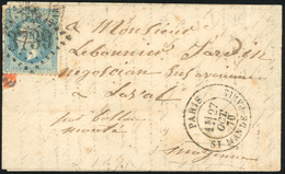 O N°37 - COLONEL CHARRAS. 20c. Siège Obl. GC 3739 S/lettre Frappée Du CàD De PARIS - ST-MANDE - PARIS Du 27 Octobre 1870 - War 1870