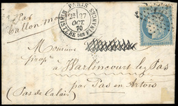 O N°37 - LE COLONEL CHARRAS. 20c. Siège Obl. étoile ''35'' Sur Lettre Frappée Du CàD De PARIS-MINISTERE DES FINANCES Du  - War 1870