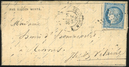 O N°37 - LE FULTON. 20c. Siège Obl. étoile S/Gazette Des Absents N°3 Frappée Du CàD De PARIS - R. MONTAIGNE Du 30 Octobr - Krieg 1870