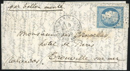O N°37 - LE DAGUERRE. 20c. Siège. Obl. étoile S/lettre Frappée Du CàD De PARIS - MINISTERE DES FINANCES Du 9 Novembre 18 - War 1870