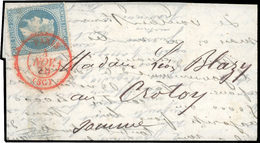 O N°29 - LE VILLE DE CHATEAUDUN. 20c. Laurés Obl. S/lettre Frappée Du Cachet Rouge PARIS SC Du 14 Novembre 1870 à Destin - Krieg 1870
