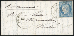 O N°37 - LE JULES FAVRE N°2. 20c. Siège Obl. S/lettre Manuscrite Du 29 Novembre 1870, Frappée Du CàD De PARIS Du 29 Nove - Guerre De 1870