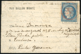 O N°37 - LE JULES FAVRE N°2. 20c. Siège Obl. Cachet Rouge PARIS (SC) Du 30 Novembre 1870 S/formule Imprimé à Destination - Guerre De 1870