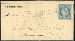 O N°37 - LE FRANKLIN. 20c. Siège Obl. S/Gazette Des Absents N°12 Frappée Du CàD De PARIS-LES-BATIGNOLLES Du 1er Décembre - Krieg 1870