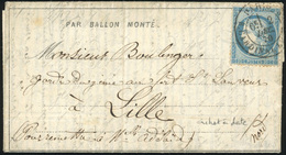 O N°37 - LE FRANKLIN. 20c. Siège Obl. S/Dépêche-Ballon N°11 Frappée Du CàD De PARIS - R. CARDINAL LEMOINE Du 2 Décembre  - Oorlog 1870