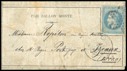 O N°29 - LE FRANKLIN. 20c. Laurés Obl. Sur Journal LA CLOCHE Frappé Du CàD De PARIS (60) Du 4 DECEMBRE 1870 à Destinatio - Krieg 1870