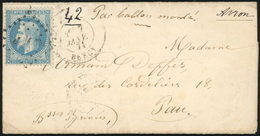 O N°29 - LE DUQUESNE. 20c. Lauré. Obl. GC 445 S/lettre Frappée Du CàD De PARIS - BERCY Du 7 Janvier 1871 à Destination D - Krieg 1870