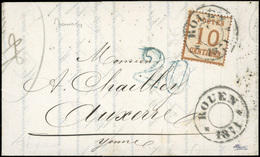 O N°5 - 10c. Bistre-brun Obl. S/lettre Frappée Du Grand Cachet Provisoire De ''ROUEN * 1871 *'' à Destination D'AUXERRE  - Other & Unclassified