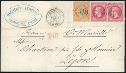 O N°32x 2 + 38 - 80c. Rose X 2 + 40c. Orange Obl. GC 5104 S/lettre Frappée Du CàD De SHANGHAI - CHINE Du 22 Février 1872 - 1849-1876: Classic Period