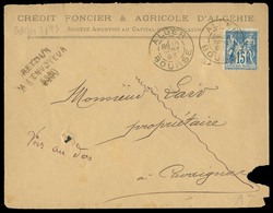 O N°90 - ALGER. 15c. SAGE Obl. CàD ALGER/BOURSE Du 15 Septembre 93 à Destination De CAVAIGNAC. Griffe Retour à L'envoyeu - 1849-1876: Klassik