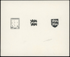 (*) N°605 - NORMANDIE. Blason. Epreuve En Noir Décomposée En 3 éléments Sur La Même épreuve + Timbre Type. SUP. - Sonstige & Ohne Zuordnung