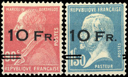 * N°34 - 10F. S/90c. Rouge Berthelot + 10F. S/1F.50 Bleu Pasteur. Centrage Parfait. SUP. RR. - Sonstige & Ohne Zuordnung