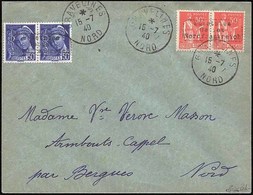 O N°34 - Paire Du 50c. MERCURE Et Paire Du 50c. PAIX. Surcharge DUNKERQUE Sur Lettre De GRAVELINES Du 15.7.40. SUP. RR. - Sellos De Guerra