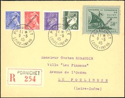 O N°9 - + France N°509 + 523 + 546 + 547. 4 Valeurs Surch. ''LIBERATION'' Obl. S/lettre Recommandée Frappée Du CàD De PO - War Stamps