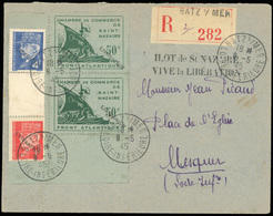 O N°8 - Paire Du 50c. Vert Foncé S/vert Pâle BdeF + 1F. Rouge + 4F. Bleu Pétain, Surchargés ''LIBERATION'', S/lettre Rec - Libération