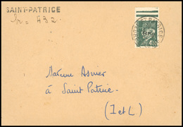 O N°523 - 4F.50 Pétain, Surch. ''RF'', HdeF, Obl. S/lettre Recommandée Frappée Du CàD De SAINT-PATRICE - INDRE-ET-LOIRE  - Befreiung