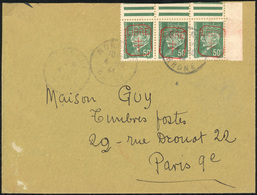 O N°1X 3 - MORNANT. Bande De 3 Du 50c. Vert, Avec Coin De Feuille, Surcharge Rouge Obl. S/lettre Frappée Du CàD De MORNA - Liberación