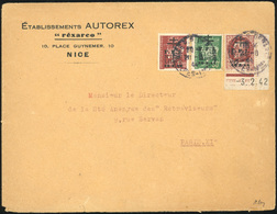 O N°1023 - NICE. 50c. Vert + 1F.20 Brun-rouge + 1F.50 Brun-rouge Obl. S/lettre Frappée Du CàD De NICE à Destination De P - Liberación