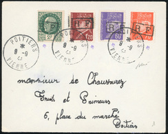 O N°2/3 + 6 +8 - POITIERS. 60c. Violet + 70c. Orange + 1F.20 Brun-rouge + 2F. Vert Obl. S/lettre Locale Frappée Du CàD D - Liberation