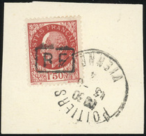 O N°27 - POITIERS. 1F.50 Brun-rouge Type II Obl. S/fragment. TB. - Befreiung