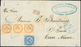 O N°5x3 + 4 - 40c. Aigle. Bande De 3. + 20c. Aigle. Def. Obl. Losange Muet En Bleu S/lettre Frappée Du CàD En Bleu De ST - Other & Unclassified