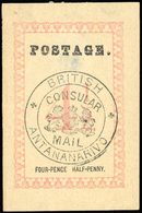 (*) N°34 - 4 1/2. Rose. Cachet ''BRITISH CONSULAR MAIL ANTANANARIVO'' En Noir. Point Après ''POSTAGE'' Et ''PENNY'' (SG# - Other & Unclassified