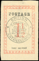 (*) N°38 - 1 1/2d. Rose. Cachet ''BRITISH CONSULAR MAIL ANTANANARIVO'' En Noir. Sans Point Après ''POSTAGE'' Et ''PENCE' - Andere & Zonder Classificatie